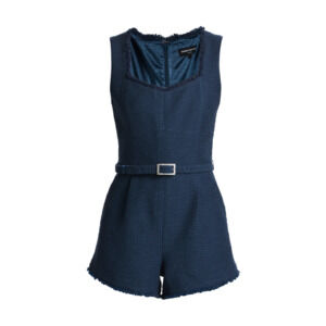 Generation Love Sage Belted Tweed Romper in Blue